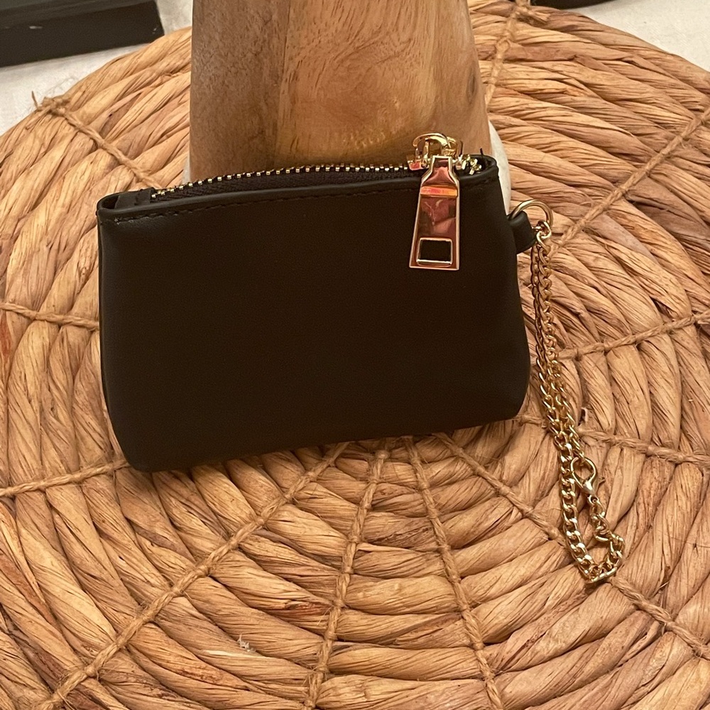 Black vegan leather wristlet gold hardware
